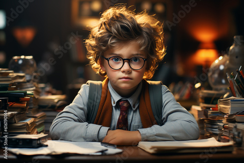 schoolboy sitting at the desk in school