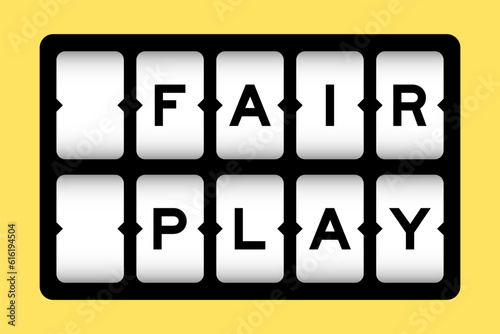 Black color in word fair play on slot banner with yellow color background