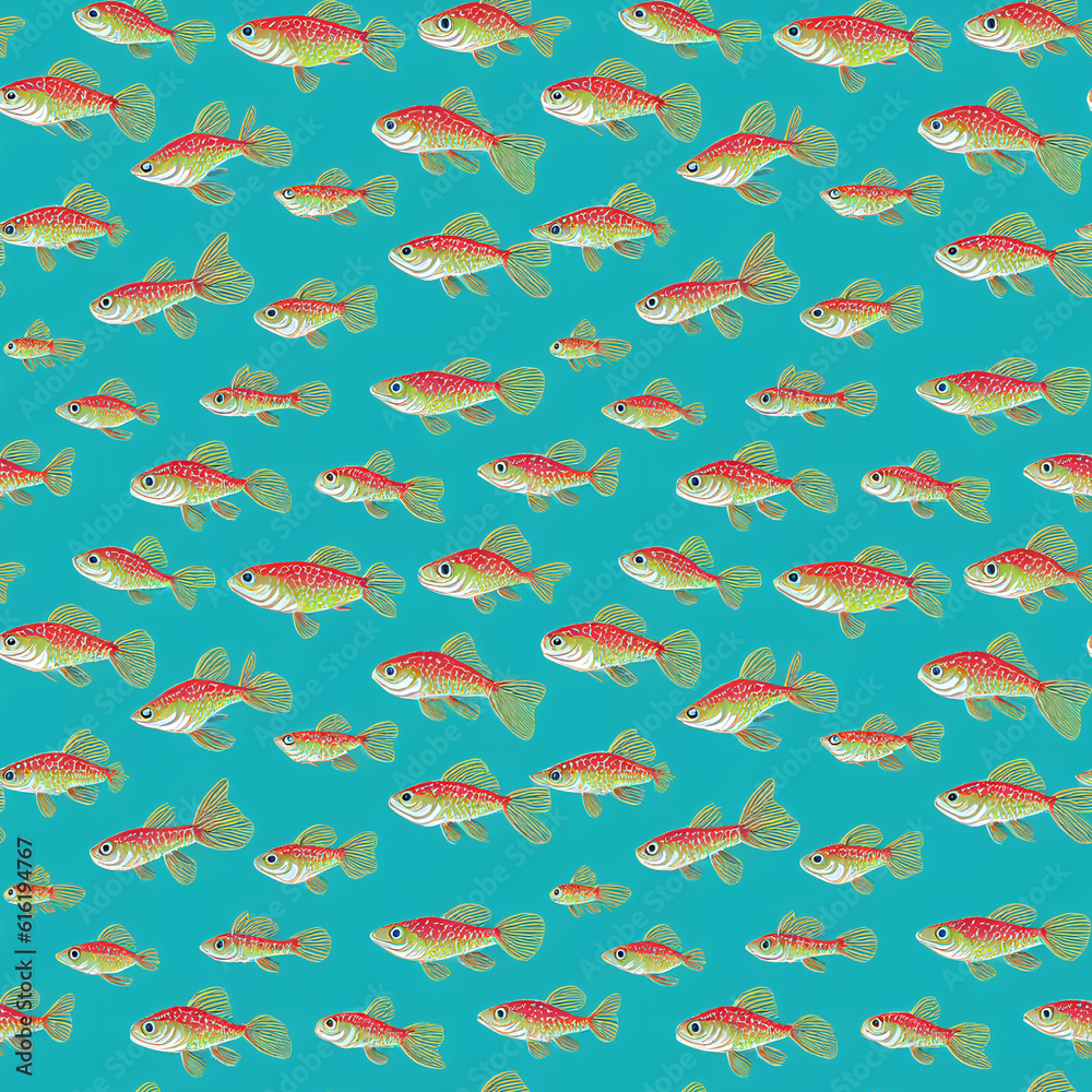 Modern cartoon style fishes seamless pattern. Generative AI