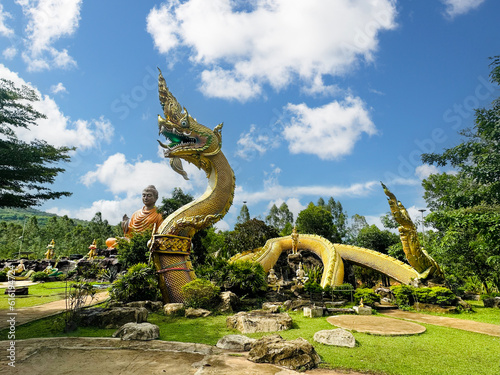King of Naga statues at Buddha Uttayarn Luang Phu Sod in Kabinburi, Prachin Buri province Thailand.