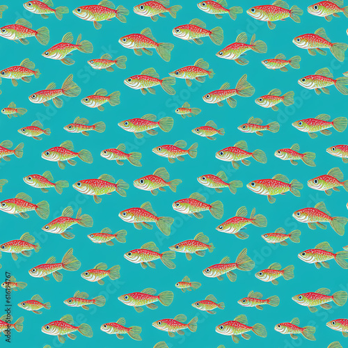 Modern cartoon style fishes seamless pattern. Generative AI © MaVeRa