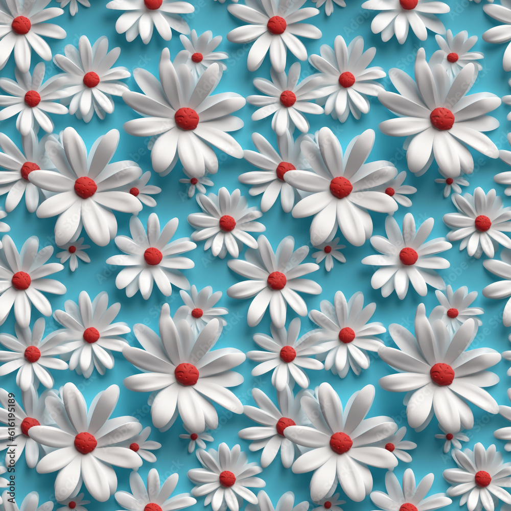 Obraz premium 3d colour daisies seamless pattern. Generative AI