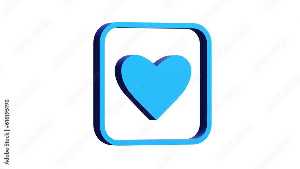 3D ILLUSTRATION OF BLUE ICON HEART WEB AND MOBILE ISOLATED ON WHITE. PNG TRANSPARENT BACKGROUND