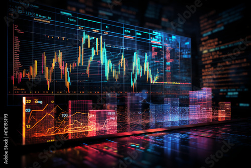 a holographic projection of forex charts and currency pairs in a futuristic trading environment Generative AI
