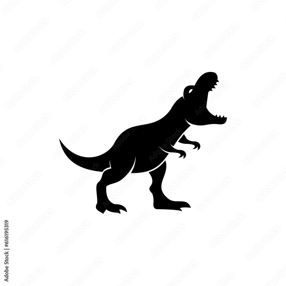 dinosaur icon illustration design, angry t-rex silhouette logo