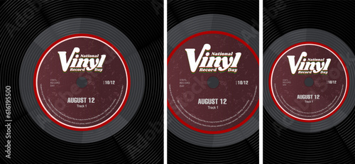 National Vinyl Record Artwork Set, greeting card and social media story poster with copy space. Close up of Vinyl record and vintage typography. Editable Vector Illustration. EPS 10.