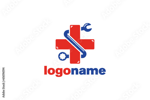 Creative logo design designated to construction company or workshop. This logo design depicts a cross with a wrench wrapped around it. 
