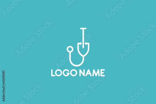 Creative logo design designated to a construction company. This logo design depicts a shovel shaped like a stetoscope. 