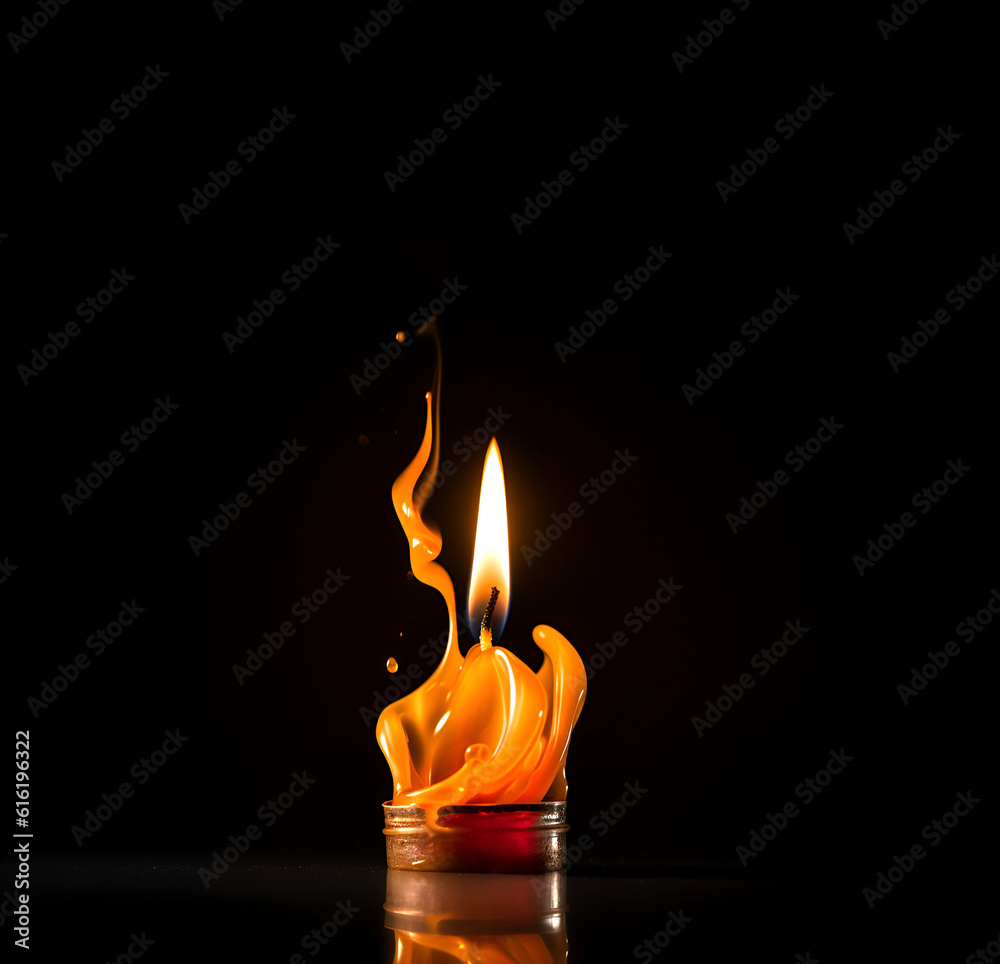 Fototapeta premium Burning candle on dark background with copy space. AI generated