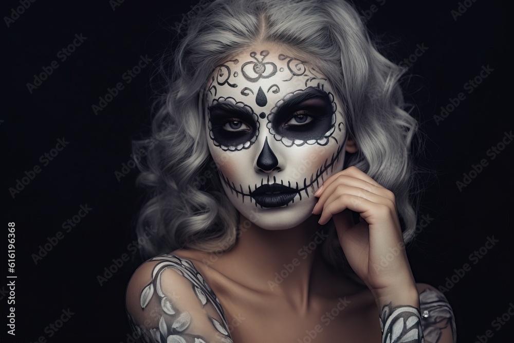 Portrait of woman with skull makeup