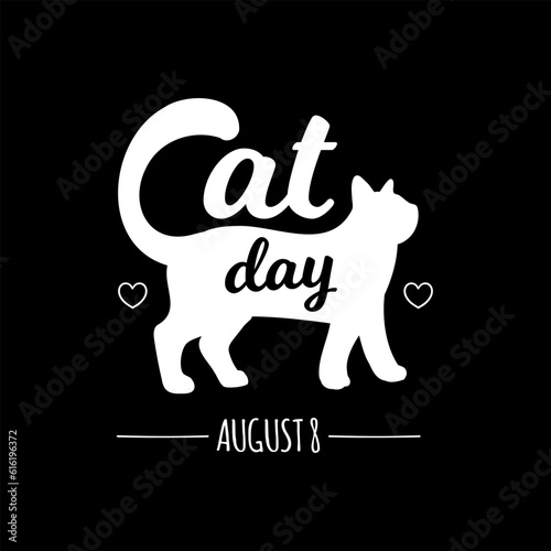 Simple International Cat Day Banner With Hand Drawn Cat Silhouette and Calligraphy Logo Title photo