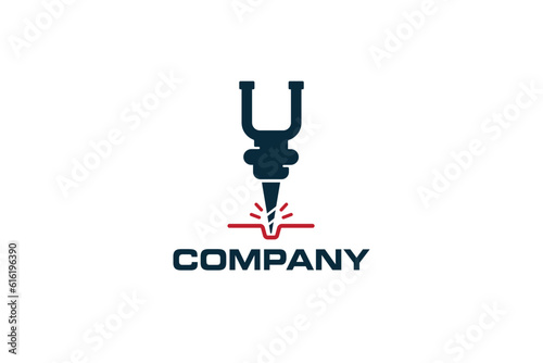 Creative logo design designated to a CNC, welding or 3D printing industry. This logo design depicts a 3d printer, a drill or a laser. 
