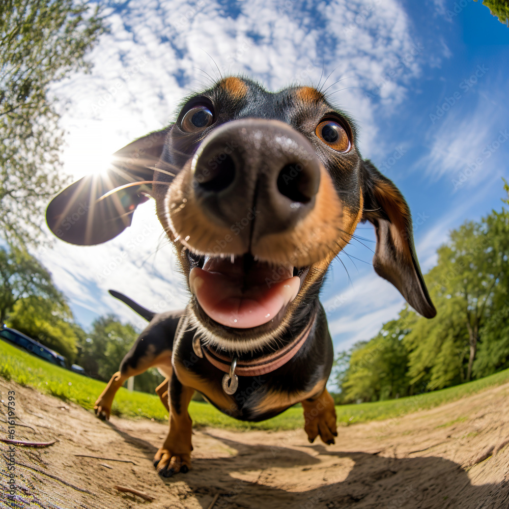 Fisheye Lens Selfie of a happy Dachshund