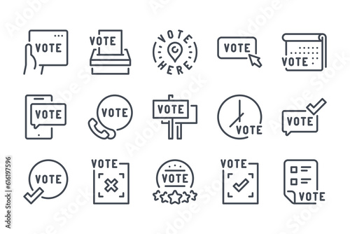 Election and Voting line icon set. Ballot box, Electoral vote and Political poll linear icons. Vote for a candidate outline vector sign collection.