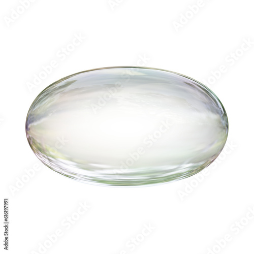 Realistic soap bubble water droplet or glass oval in 3d rendering