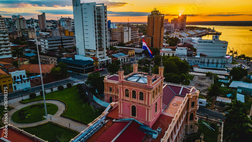 Presidential Palace of the Lopez in Asuncion Paraguay Aerial Drone View Above Neighborhood and Government Building at Daylight