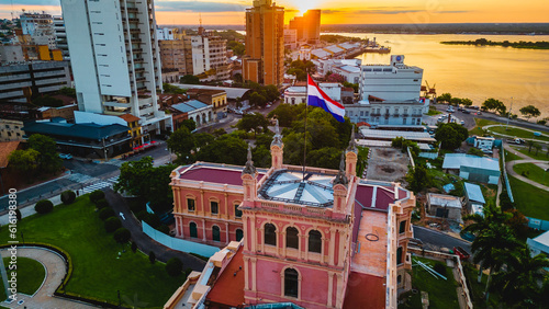 Presidential Palace of the Lopez in Asuncion Paraguay Aerial Drone View Above Neighborhood and Government Building at Daylight photo