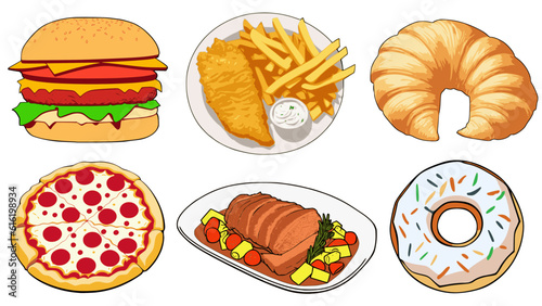 Colour vector set of popular western food