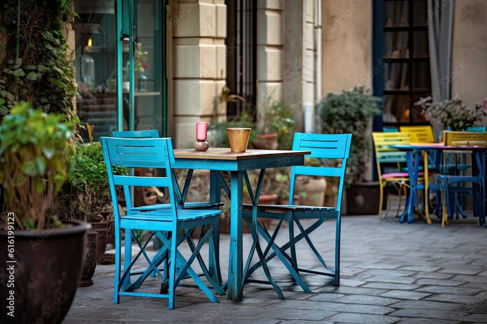 tables and chairs on the patio or sidewalk Generative AI