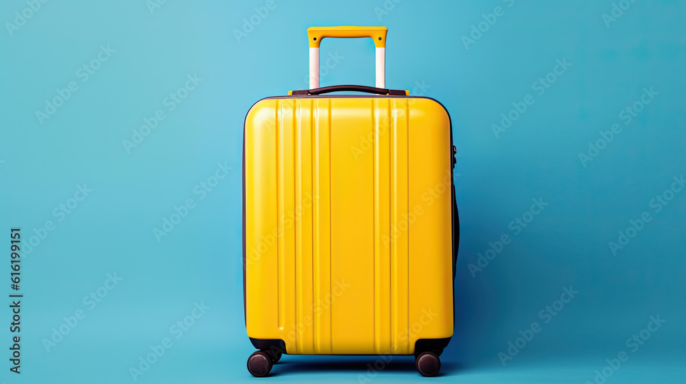 Yellow luggage ready for travel. Generative AI Yellow luggage ready for travel. Generative AI