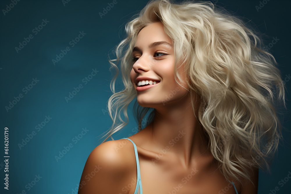 Generative ai portrait of beautiful blond woman on gradient background Generative ai portrait of beautiful blond woman on gradient background