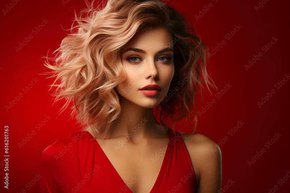 Generative ai portrait of beautiful blond woman on gradient background Generative ai portrait of beautiful blond woman on gradient background