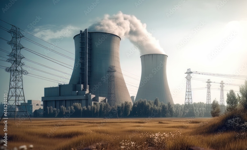 Fototapeta premium Nuclear power station. Generative AI