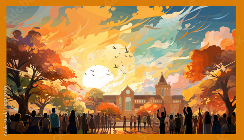 Timeless Reunion: Students Embracing and Enjoying Their Time Together in University.