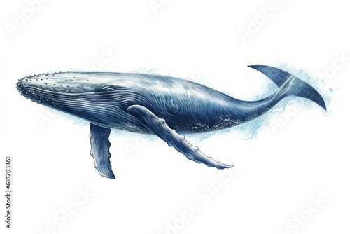 blue whale drawing isolated on white background. Generated by AI.