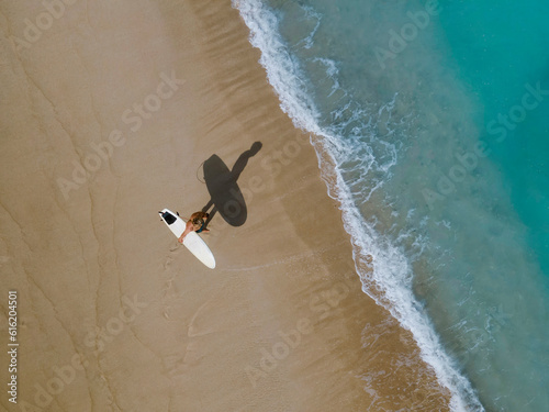 Aerial view of surfer at the beach