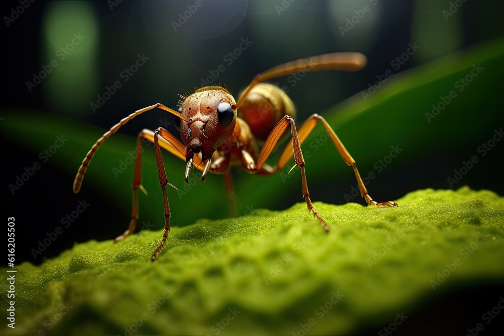 Ant, Leaf-cutter ant carrying leaves in green nature. Genaretive Ai Ant, Leaf-cutter ant carrying leaves in green nature. Genaretive Ai