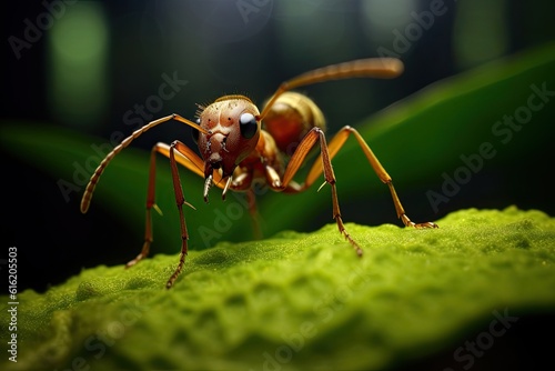 Ant, Leaf-cutter ant carrying leaves in green nature. Genaretive Ai © tong2530
