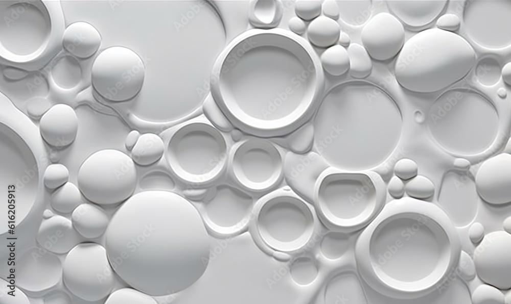  a white wall with lots of bubbles and circles of water on the surface of the wall and in the middle of the wall is a white background.  generative ai