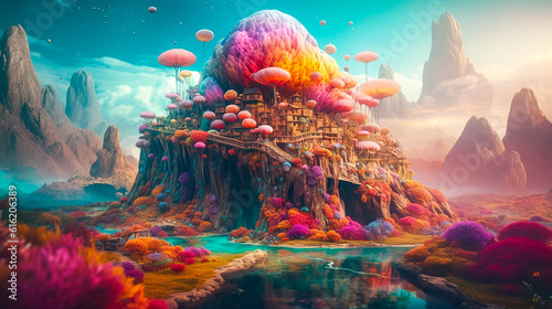 A wild and colorful fantasy journey through a surreal dreamlike landscape. V2.