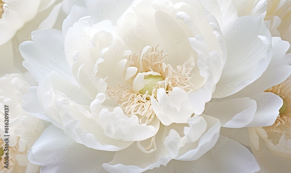 a close up of a white flower with a yellow stamen in the middle of the center of the flower and the center of the flower in the middle of the flower. generative ai a close up of a white flower with a yellow stamen in the middle of the center of the flower and the center of the flower in the middle of the flower. generative ai