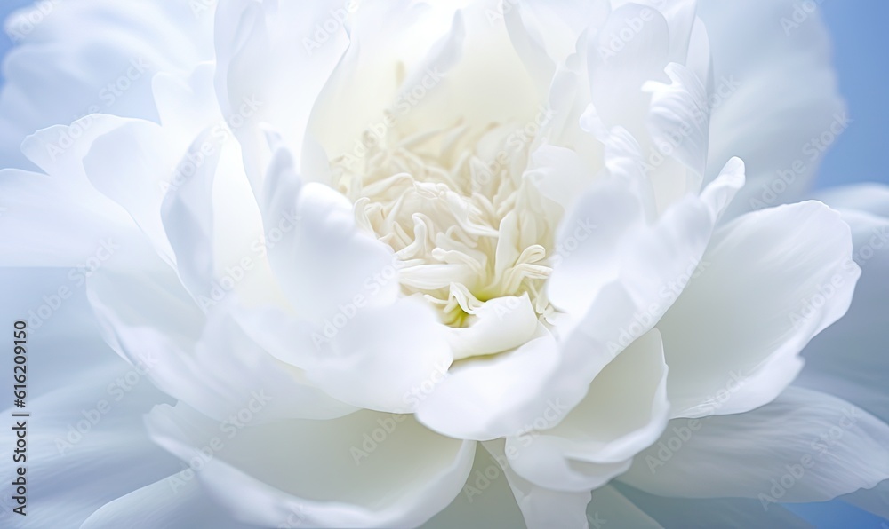  a close up of a white flower on a blue background with a white stamen in the middle of the center of the flower and a white center of the flower.  generative ai