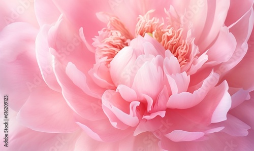  a close up of a pink flower with a white center and a yellow stamen in the middle of the center of the flower, with a soft pink background. generative ai