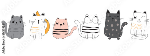 A variety of cute cartoon cats. vector,Illustration 