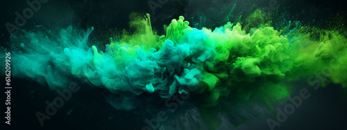 Green and blue cloud of ink in water. Abstract background for design. Generative AI