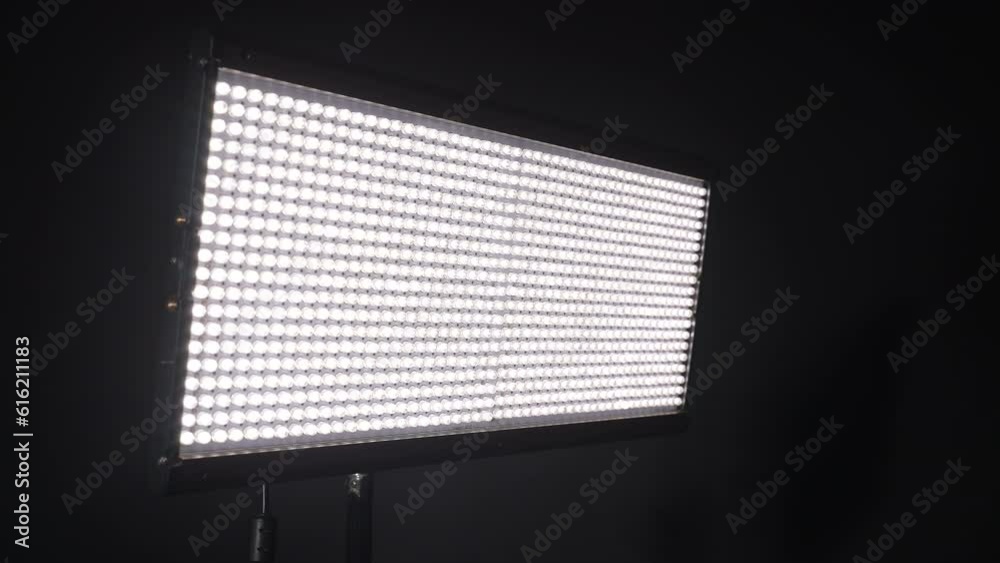 LED panel with many luminous diodes. Dolly shot