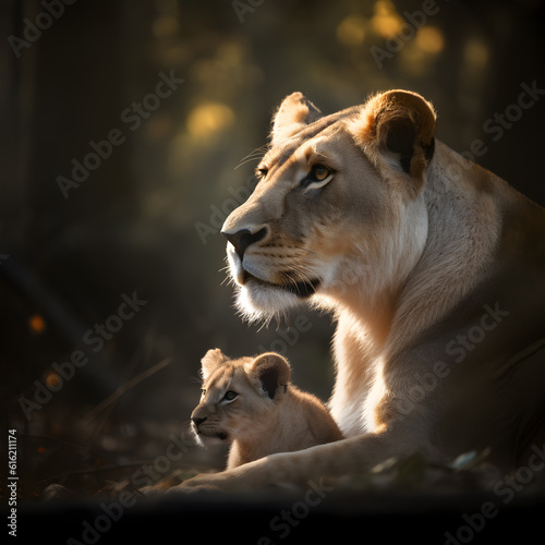 Lion cub and lioness. AI generative © Nadezda Ledyaeva