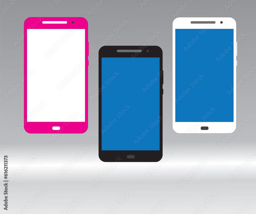 Old smartphone mockup with white, pink, and black colors. Old smartphone mockup with white, pink, and black colors.