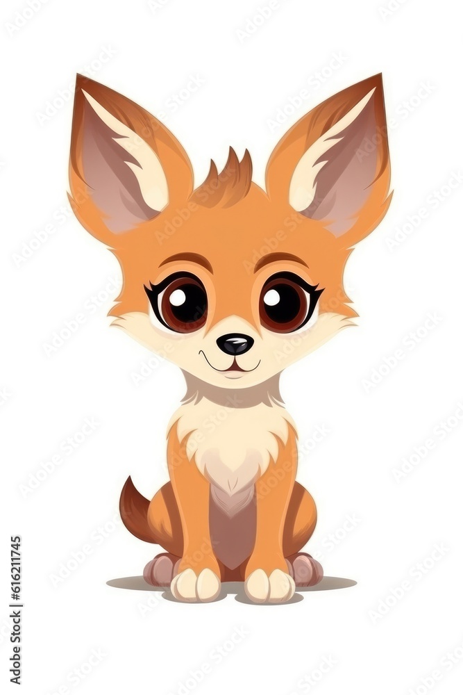 Cute baby Coyote in Cartoon Style on white background - generative AI