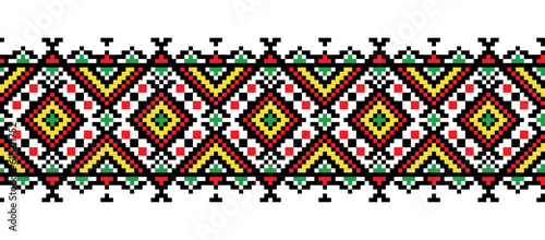 Ukrainian colorful embroidery vector pattern. Carpathian region ornament. Pixel art, vyshyvanka, cross stitch. Ukrainian folk, ethnic border pattern, textile or fabric print