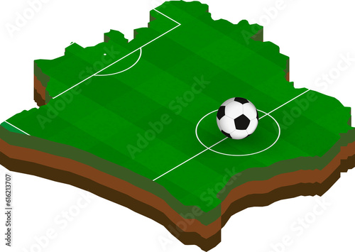 Isometric map of Ivory Coast with football field.