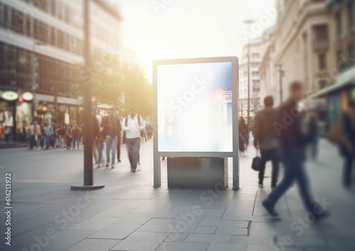 Dynamic Advertising: Blank Mock-up Street Banner in a Crowded City. Generative AI