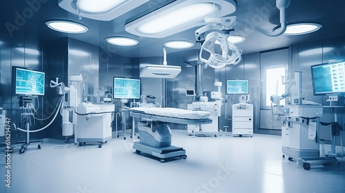 Modern operating room, scientific type background. Created with Generative Ai technology. photo