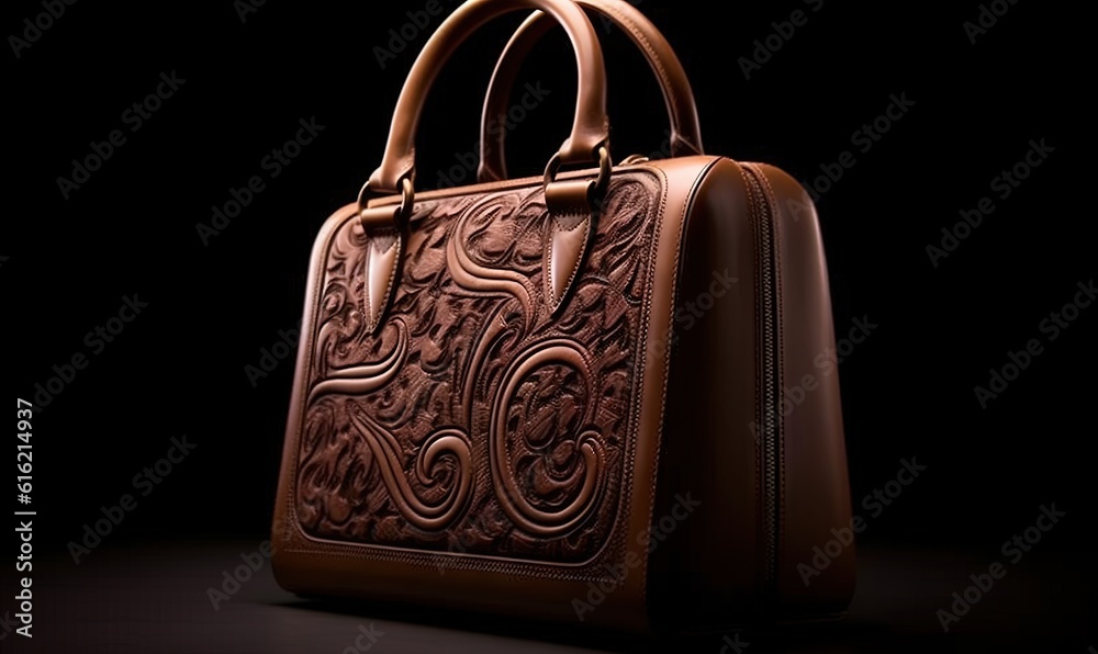 a brown handbag is shown on a black background with a black background and a black background with a black background and a brown handbag with a black background. generative ai a brown handbag is shown on a black background with a black background and a black background with a black background and a brown handbag with a black background. generative ai