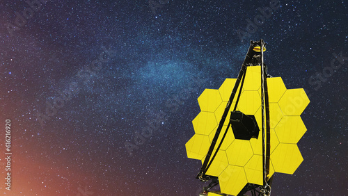 The new James Web Space Telescope flies in deep stellar space and explores constellations and planets. Space Mission photo