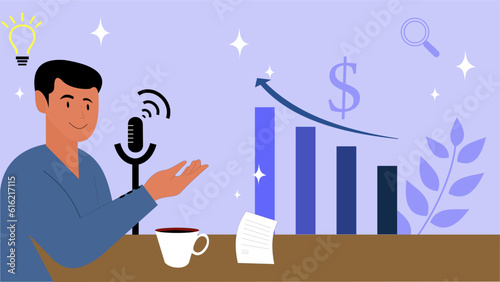 podcast illustration or dialog illustration business with graph